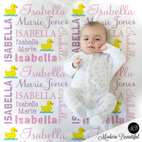 Ducky girl baby name blanket