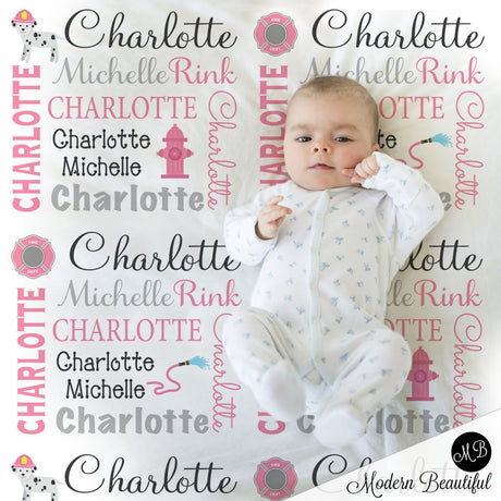 Fireman baby girl blanket, firefighter personalized blanket, fireman name blanket, fireman baby gift, personalized blanket, choose colors