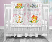 Safari animals baby name blanket, baby girl blanket, safari baby gift, personalized baby girl blanket, custom name, sherpa, choose colors