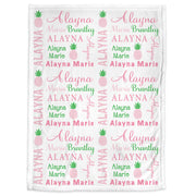 Pineapple baby blanket, personalized girl blanket with name, newborn pineapple baby gift, pink pineapple, pink tropical (CHOOSE COLORS)