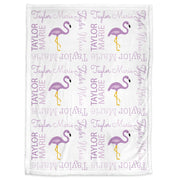 Flamingo baby girl blanket, newborn personalized swaddle name blanket, purple flamingo baby gift, baby blanket with flamingos