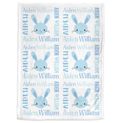 Blue Easter baby blanket, personalized rabbit swaddle blanket, Easter baby gift, boys blue personalized name blanket, kids Easter blanket