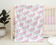 Baby girl name blanket, personalized name blanket, pink and gray baby blanket, newborn name baby gift, swaddle blanket with girls name