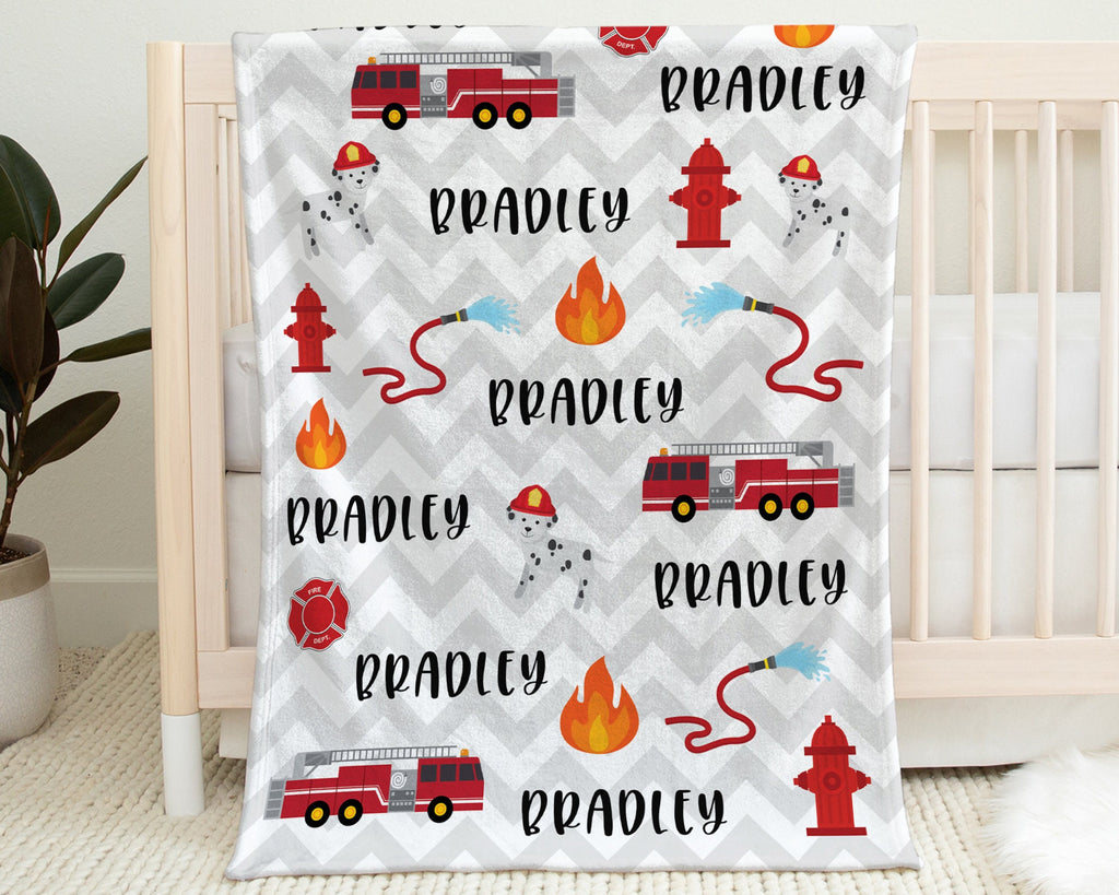 Fire truck blanket, firefighter personalized blanket, firetrucks fireman name swaddle blanket, newborn boy or girls firetruck baby gift