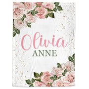 Rose personalized baby girl blanket, newborn name blanket with flowers, rose floral baby gift, floral baby girl pink swaddle (CHOOSE COLORS)