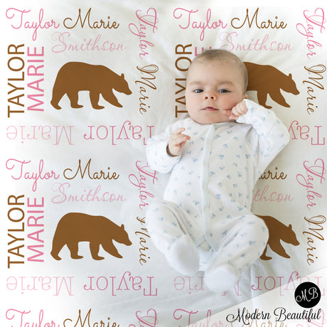 Girl forest bear baby blanket